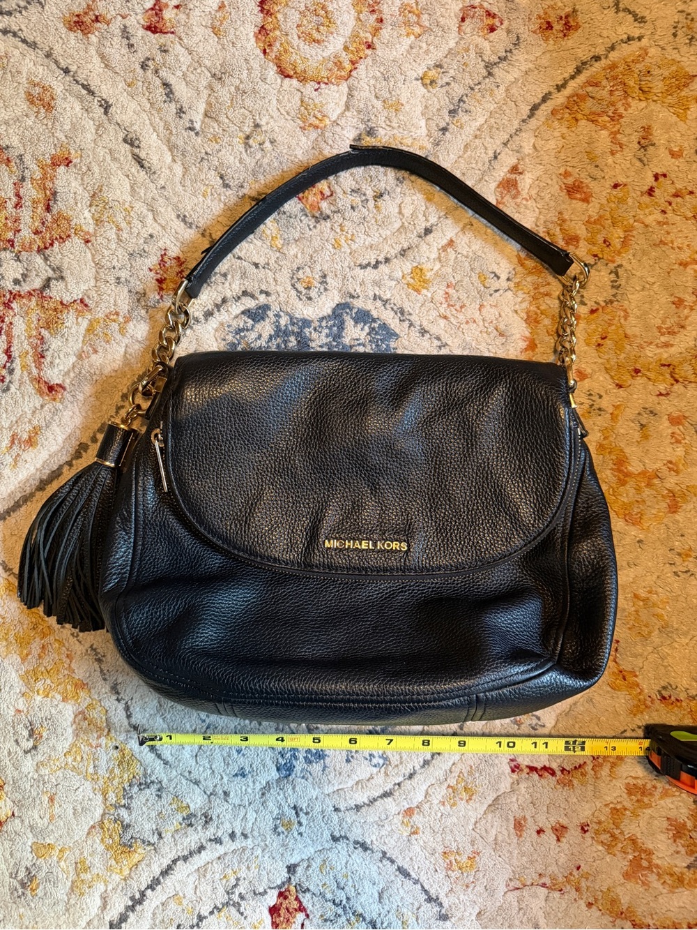 Michael Kors Black Pebbled Leather Shoulder Bag with Tassel